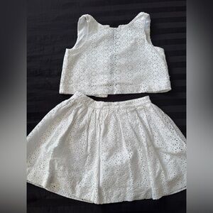 White Eyelet Crop Top and Skirt Set